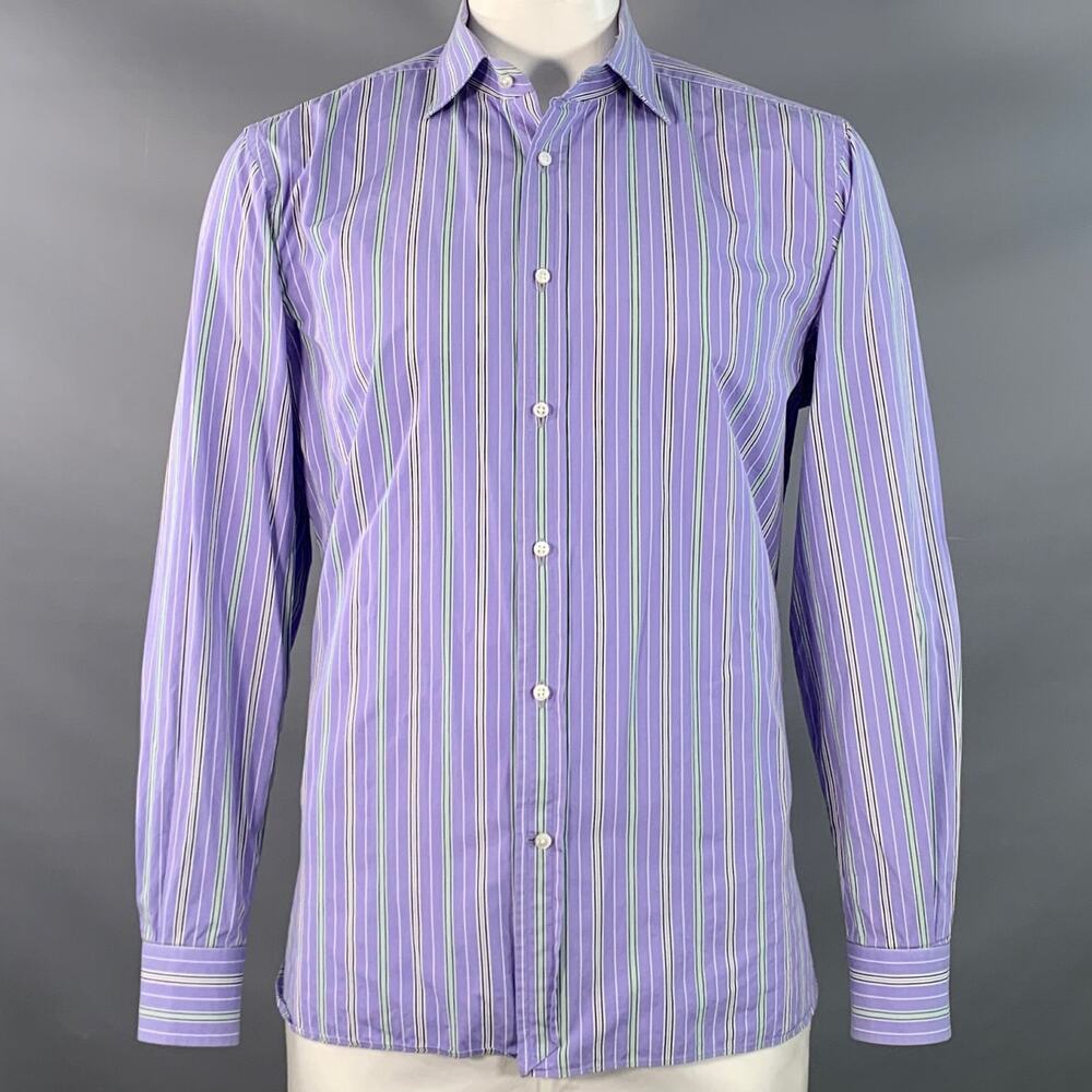 RALPH LAUREN Lilac Green White Stripe Cotton Tailored Fit Long Sleeve Shirt